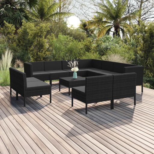 vidaXL 5-tlg. Garten-Lounge-Set mit Auflagen Poly Rattan Schwarz