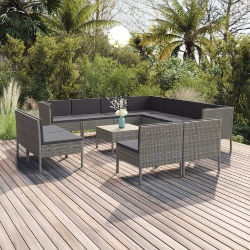 vidaXL 5-tlg. Garten-Lounge-Set mit Auflagen Poly Rattan Grau