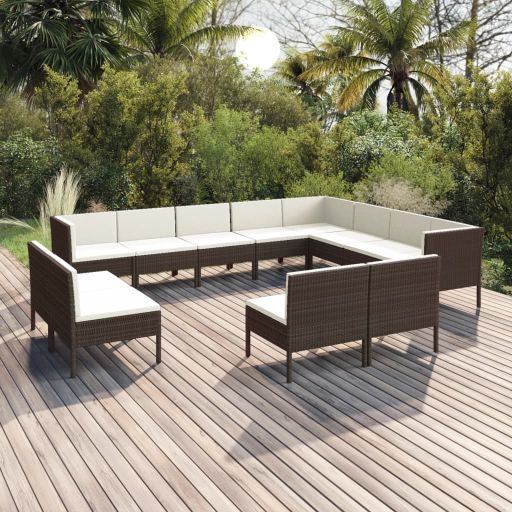 vidaXL 5-tlg. Garten-Lounge-Set mit Auflagen Poly Rattan Braun