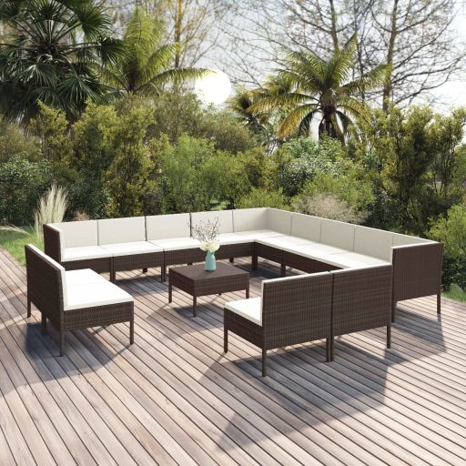 vidaXL 5-tlg. Garten-Lounge-Set mit Auflagen Poly Rattan Braun