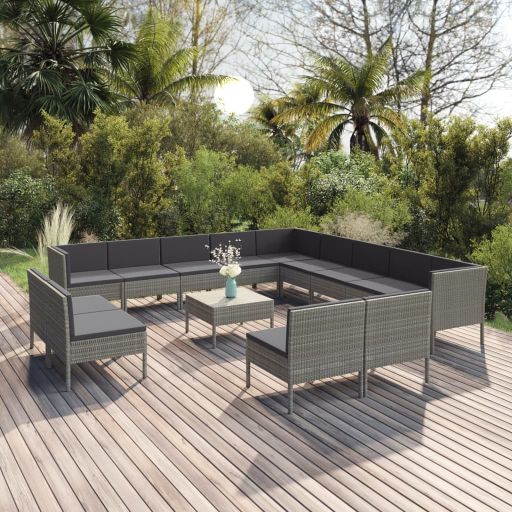 vidaXL 5-tlg. Garten-Lounge-Set mit Auflagen Poly Rattan Grau