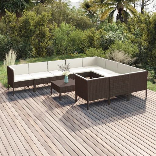 vidaXL 5-tlg. Garten-Lounge-Set mit Auflagen Poly Rattan Braun