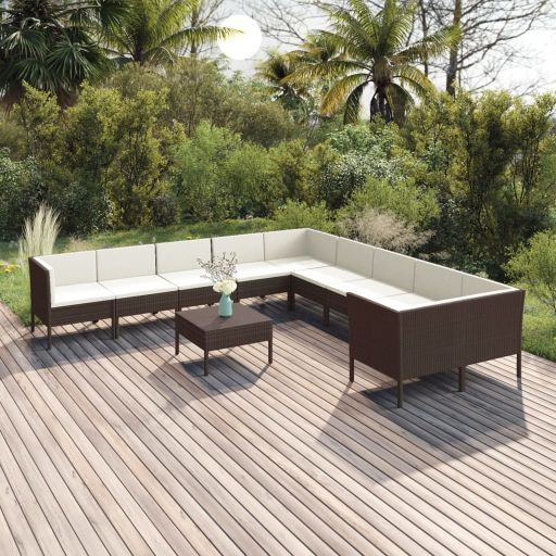 vidaXL 5-tlg. Garten-Lounge-Set mit Auflagen Poly Rattan Braun