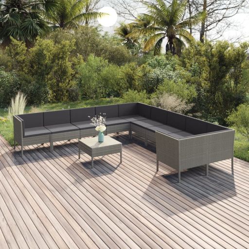 vidaXL 5-tlg. Garten-Lounge-Set mit Auflagen Poly Rattan Grau