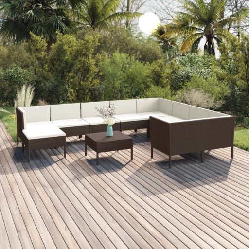 vidaXL 5-tlg. Garten-Lounge-Set mit Auflagen Poly Rattan Braun