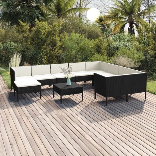 vidaXL 5-tlg. Garten-Lounge-Set mit Auflagen Poly Rattan Schwarz
