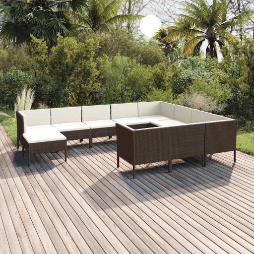 vidaXL 5-tlg. Garten-Lounge-Set mit Auflagen Poly Rattan Braun