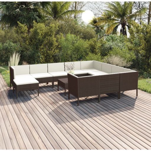 vidaXL 5-tlg. Garten-Lounge-Set mit Auflagen Poly Rattan Braun