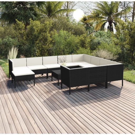 vidaXL 5-tlg. Garten-Lounge-Set mit Auflagen Poly Rattan Schwarz