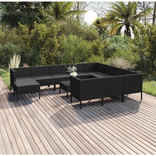vidaXL 5-tlg. Garten-Lounge-Set mit Auflagen Poly Rattan Schwarz