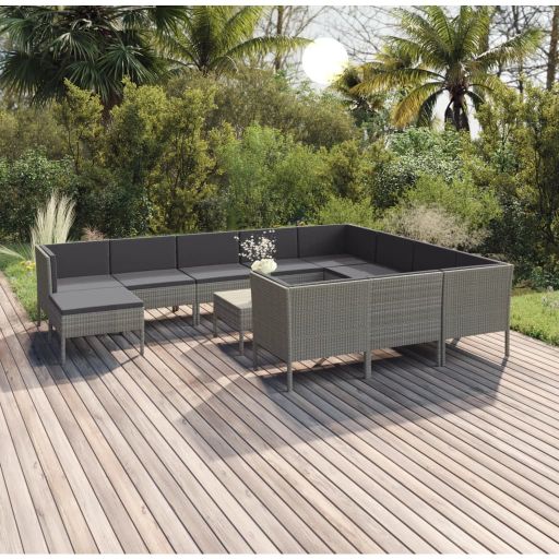 vidaXL 5-tlg. Garten-Lounge-Set mit Auflagen Poly Rattan Grau