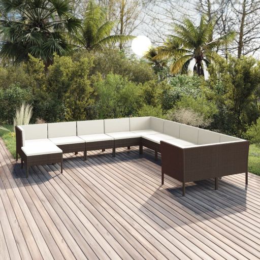vidaXL 5-tlg. Garten-Lounge-Set mit Auflagen Poly Rattan Braun