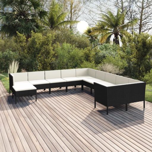 vidaXL 5-tlg. Garten-Lounge-Set mit Auflagen Poly Rattan Schwarz