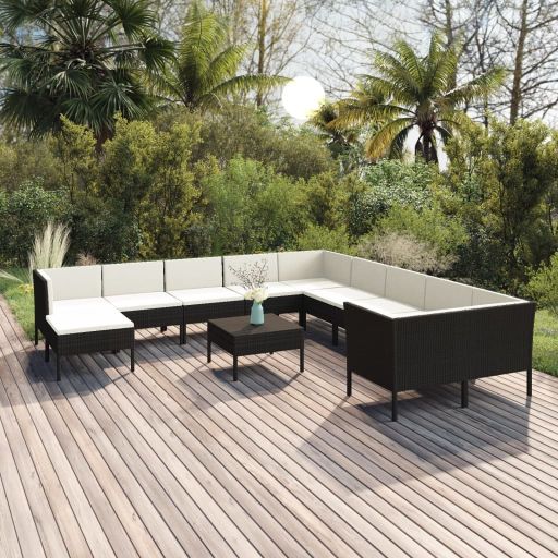 vidaXL 5-tlg. Garten-Lounge-Set mit Auflagen Poly Rattan Schwarz