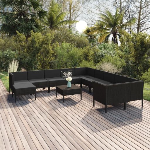 vidaXL 5-tlg. Garten-Lounge-Set mit Auflagen Poly Rattan Schwarz