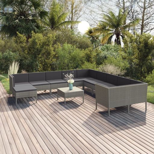vidaXL 5-tlg. Garten-Lounge-Set mit Auflagen Poly Rattan Grau