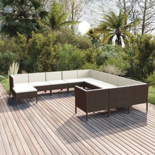 vidaXL 5-tlg. Garten-Lounge-Set mit Auflagen Poly Rattan Braun