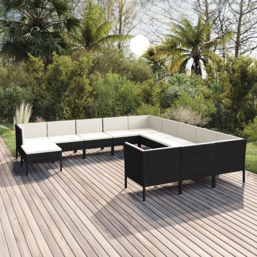 vidaXL 5-tlg. Garten-Lounge-Set mit Auflagen Poly Rattan Schwarz