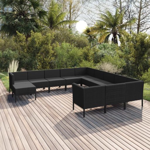 vidaXL 5-tlg. Garten-Lounge-Set mit Auflagen Poly Rattan Schwarz