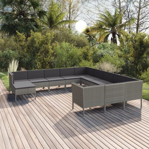 vidaXL 5-tlg. Garten-Lounge-Set mit Auflagen Poly Rattan Grau