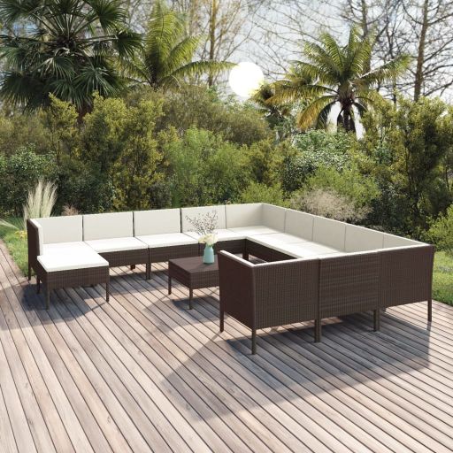 vidaXL 5-tlg. Garten-Lounge-Set mit Auflagen Poly Rattan Braun