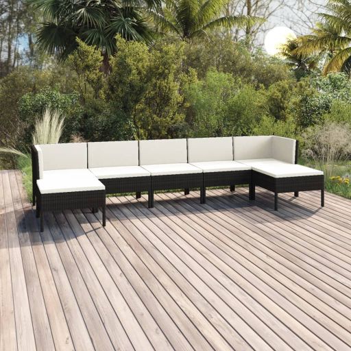 vidaXL 5-tlg. Garten-Lounge-Set mit Auflagen Poly Rattan Schwarz
