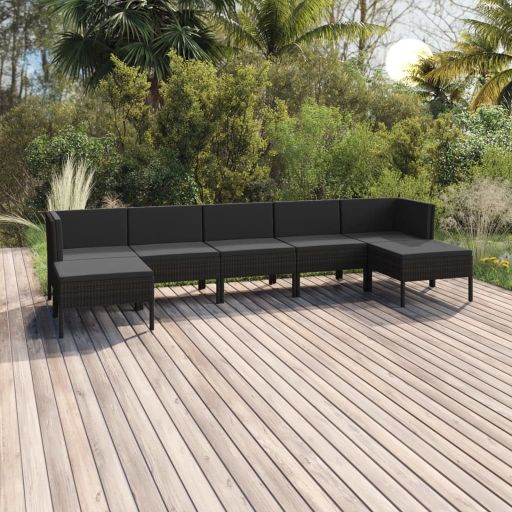 vidaXL 5-tlg. Garten-Lounge-Set mit Auflagen Poly Rattan Schwarz