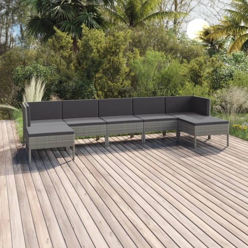 vidaXL 5-tlg. Garten-Lounge-Set mit Auflagen Poly Rattan Grau