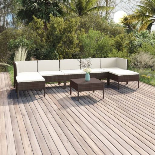 vidaXL 5-tlg. Garten-Lounge-Set mit Auflagen Poly Rattan Braun
