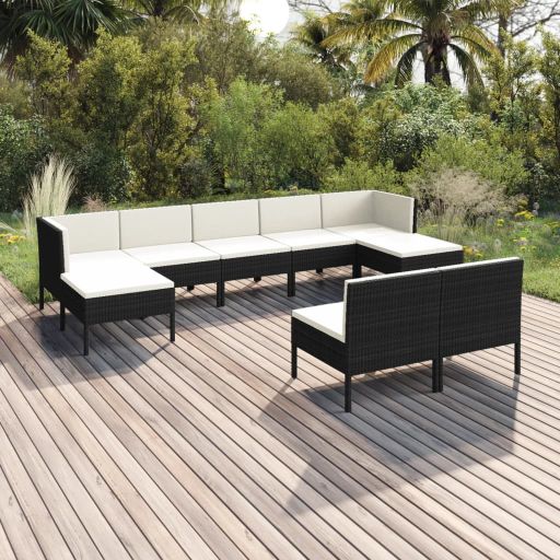 vidaXL 6-tlg. Garten-Lounge-Set mit Auflagen Poly Rattan Schwarz