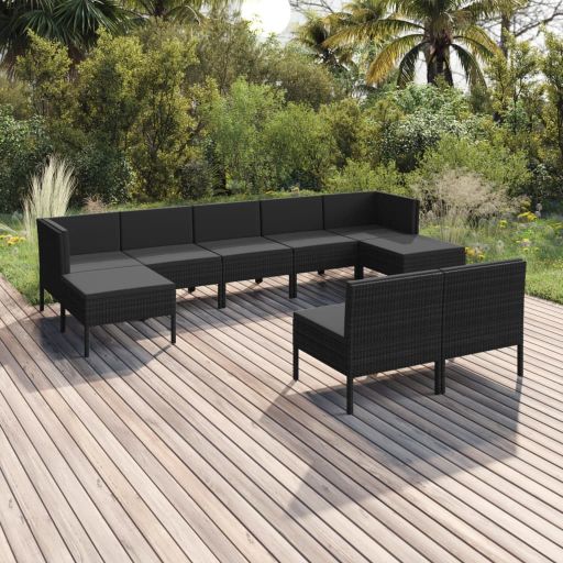 vidaXL 6-tlg. Garten-Lounge-Set mit Auflagen Poly Rattan Schwarz