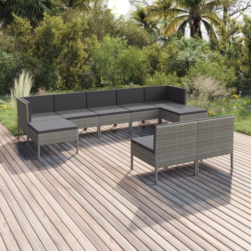 vidaXL 6-tlg. Garten-Lounge-Set mit Auflagen Poly Rattan Grau