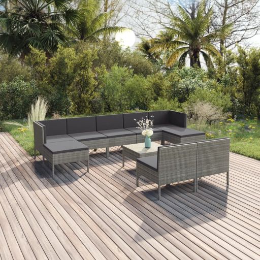 vidaXL 6-tlg. Garten-Lounge-Set mit Auflagen Poly Rattan Grau