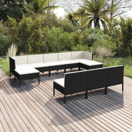 vidaXL 6-tlg. Garten-Lounge-Set mit Auflagen Poly Rattan Schwarz