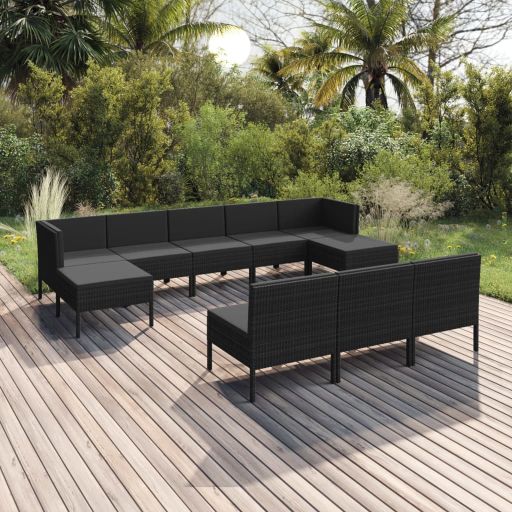vidaXL 6-tlg. Garten-Lounge-Set mit Auflagen Poly Rattan Schwarz