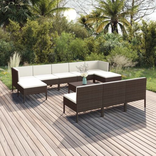 vidaXL 6-tlg. Garten-Lounge-Set mit Auflagen Poly Rattan Braun