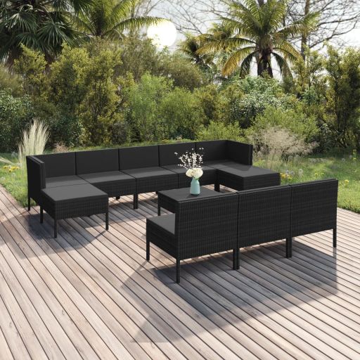 vidaXL 6-tlg. Garten-Lounge-Set mit Auflagen Poly Rattan Schwarz