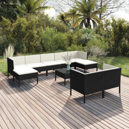 vidaXL 6-tlg. Garten-Lounge-Set mit Auflagen Poly Rattan Schwarz