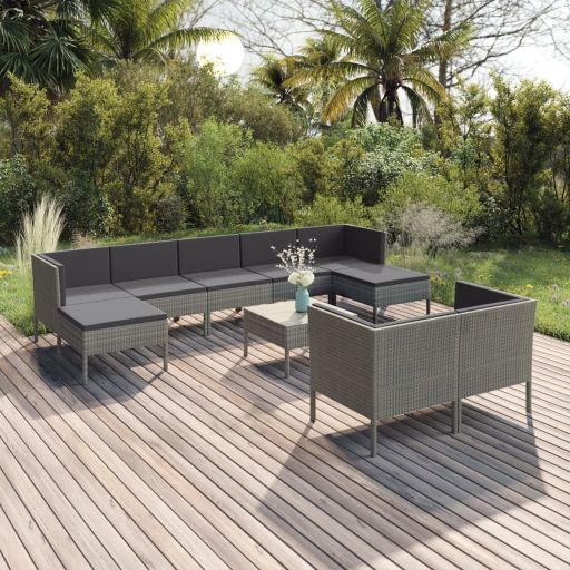vidaXL 6-tlg. Garten-Lounge-Set mit Auflagen Poly Rattan Grau