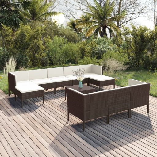 vidaXL 6-tlg. Garten-Lounge-Set mit Auflagen Poly Rattan Braun