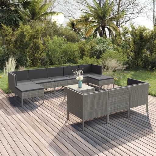 vidaXL 6-tlg. Garten-Lounge-Set mit Auflagen Poly Rattan Grau
