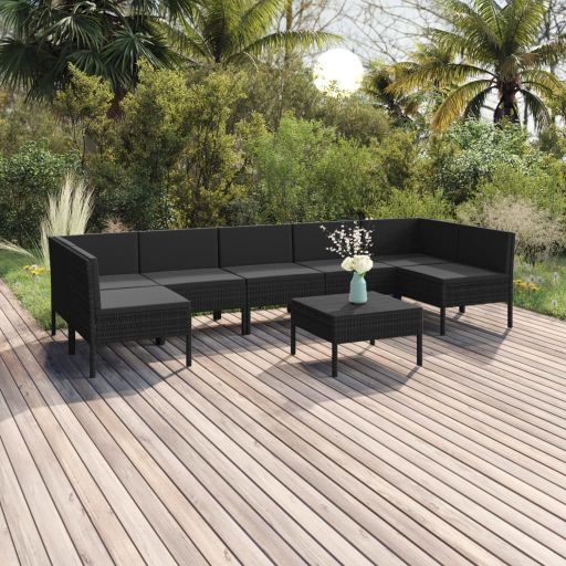 vidaXL 6-tlg. Garten-Lounge-Set mit Auflagen Poly Rattan Schwarz
