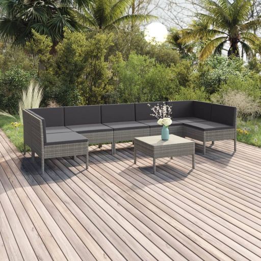 vidaXL 6-tlg. Garten-Lounge-Set mit Auflagen Poly Rattan Grau
