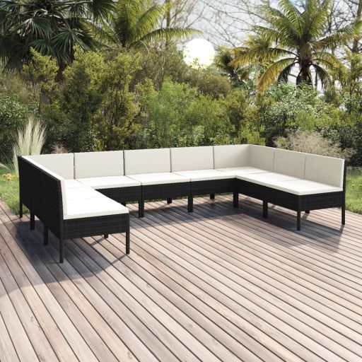 vidaXL 6-tlg. Garten-Lounge-Set mit Auflagen Poly Rattan Schwarz