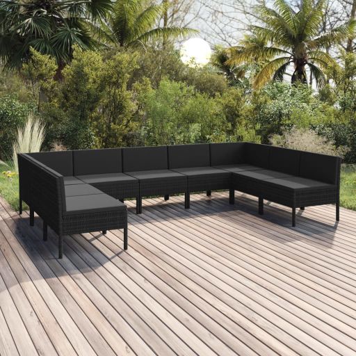 vidaXL 6-tlg. Garten-Lounge-Set mit Auflagen Poly Rattan Schwarz
