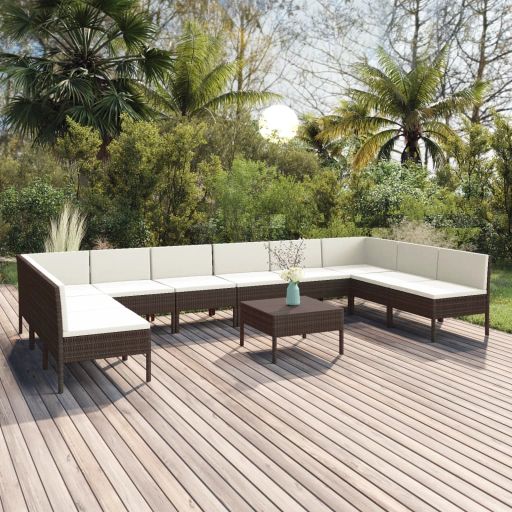 vidaXL 6-tlg. Garten-Lounge-Set mit Auflagen Poly Rattan Braun
