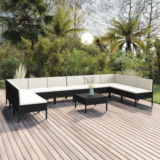vidaXL 6-tlg. Garten-Lounge-Set mit Auflagen Poly Rattan Schwarz