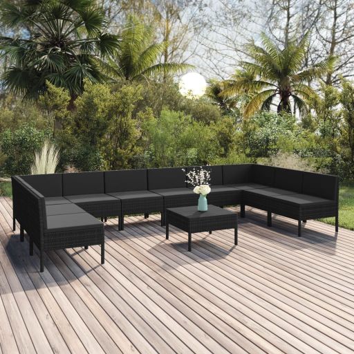 vidaXL 6-tlg. Garten-Lounge-Set mit Auflagen Poly Rattan Schwarz