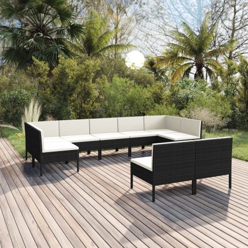 vidaXL 6-tlg. Garten-Lounge-Set mit Auflagen Poly Rattan Schwarz