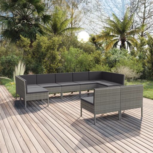 vidaXL 6-tlg. Garten-Lounge-Set mit Auflagen Poly Rattan Grau